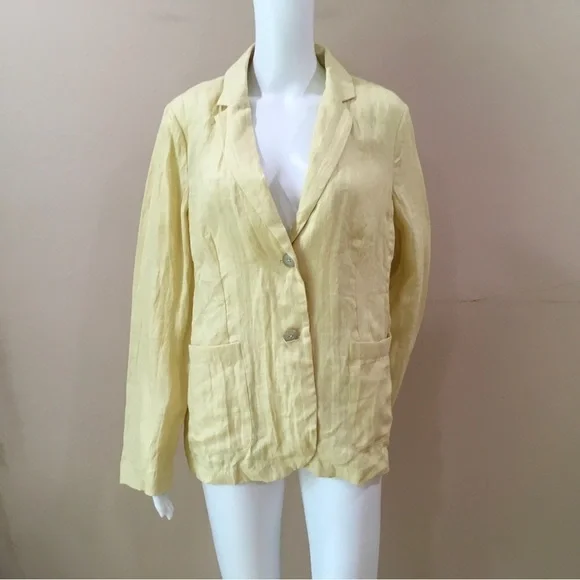 J.Crew UnstructuredParke Blazer size 8 Linen Jacket V Neck Butter Yellow BJ368